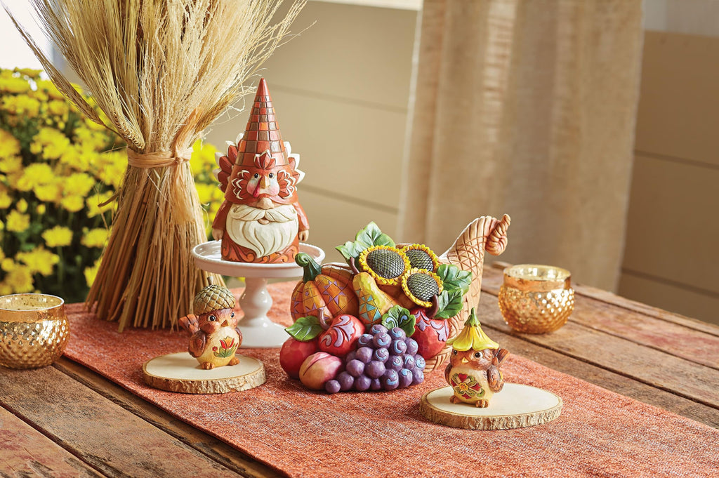 Enesco Jim Shore Heartwood Creek Harvest Turkey Gnome Gobble Figurine- Stone Resin Hand Painted Crafted Collectible Gnomes Mini Figurines Thanksgiving Home Decor Statue, 6.3 Inch