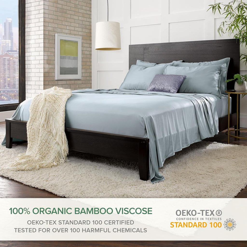 Pure Bamboo Split King Sheets - 100% Organic Viscose Bed Sheet Set, Soft & Cooling, 2 Fitted Sheets (Sterling Blue)