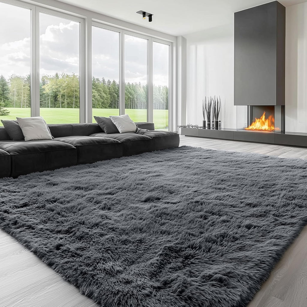 OLANLY Large Area Rug - Soft Fluffy Shaggy Indoor Carpet for Living Room & Bedroom | 8x8 Grey