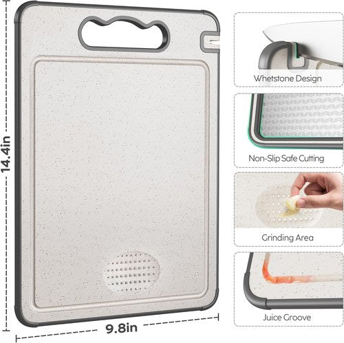 LOZOVIN Stainless Steel Cutting Board - Reversible 304 Steel & Wheat Straw, Dishwasher Safe, 14.4"x9.8", Grey