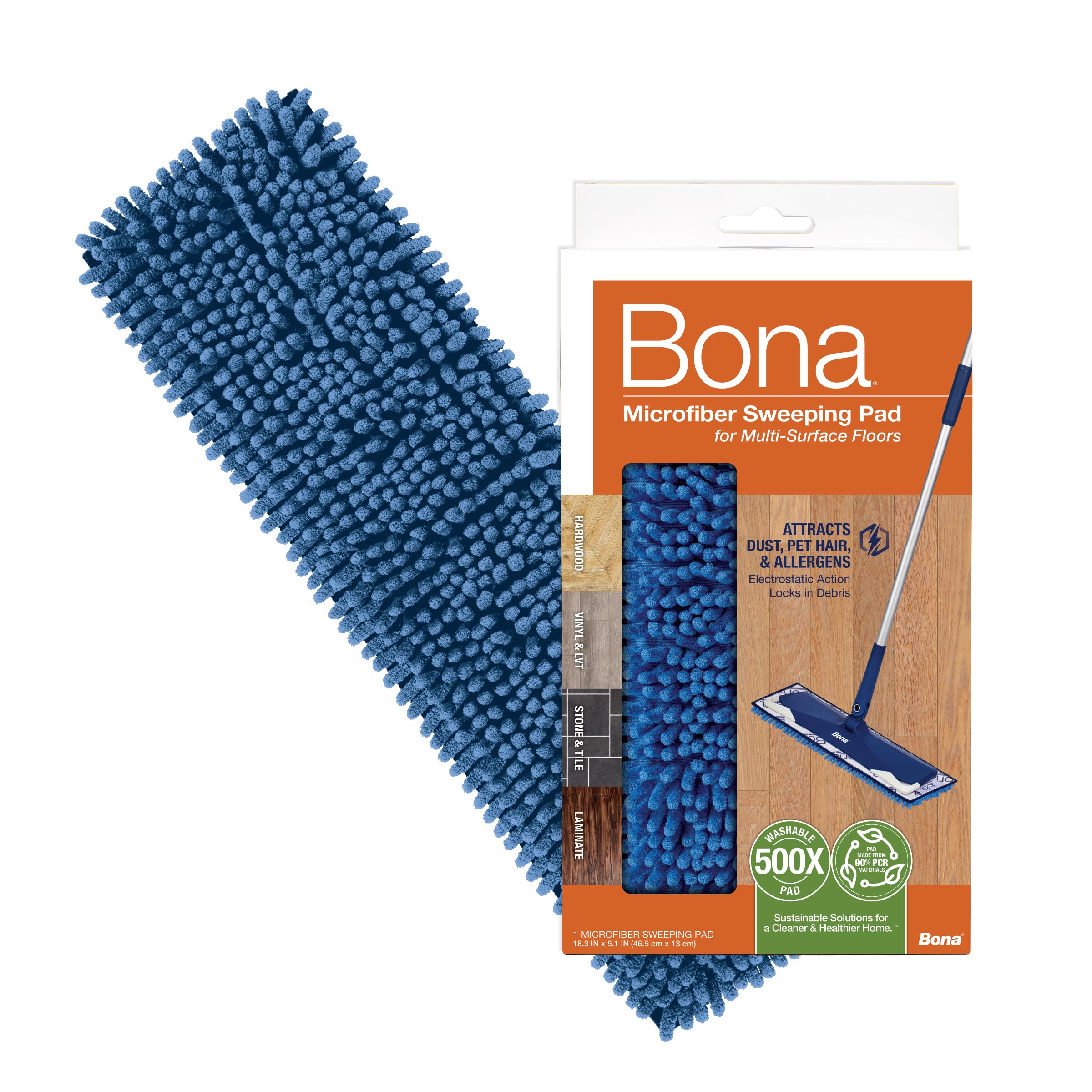 Bona Microfiber Sweeping Pad for Multi-Surface Floors - For Use With Bona Mops - Attracts, Picks Up Pet Hair, Fur, and Dander - Wood, Stone, Tile, Laminate, and Vinyl Floors