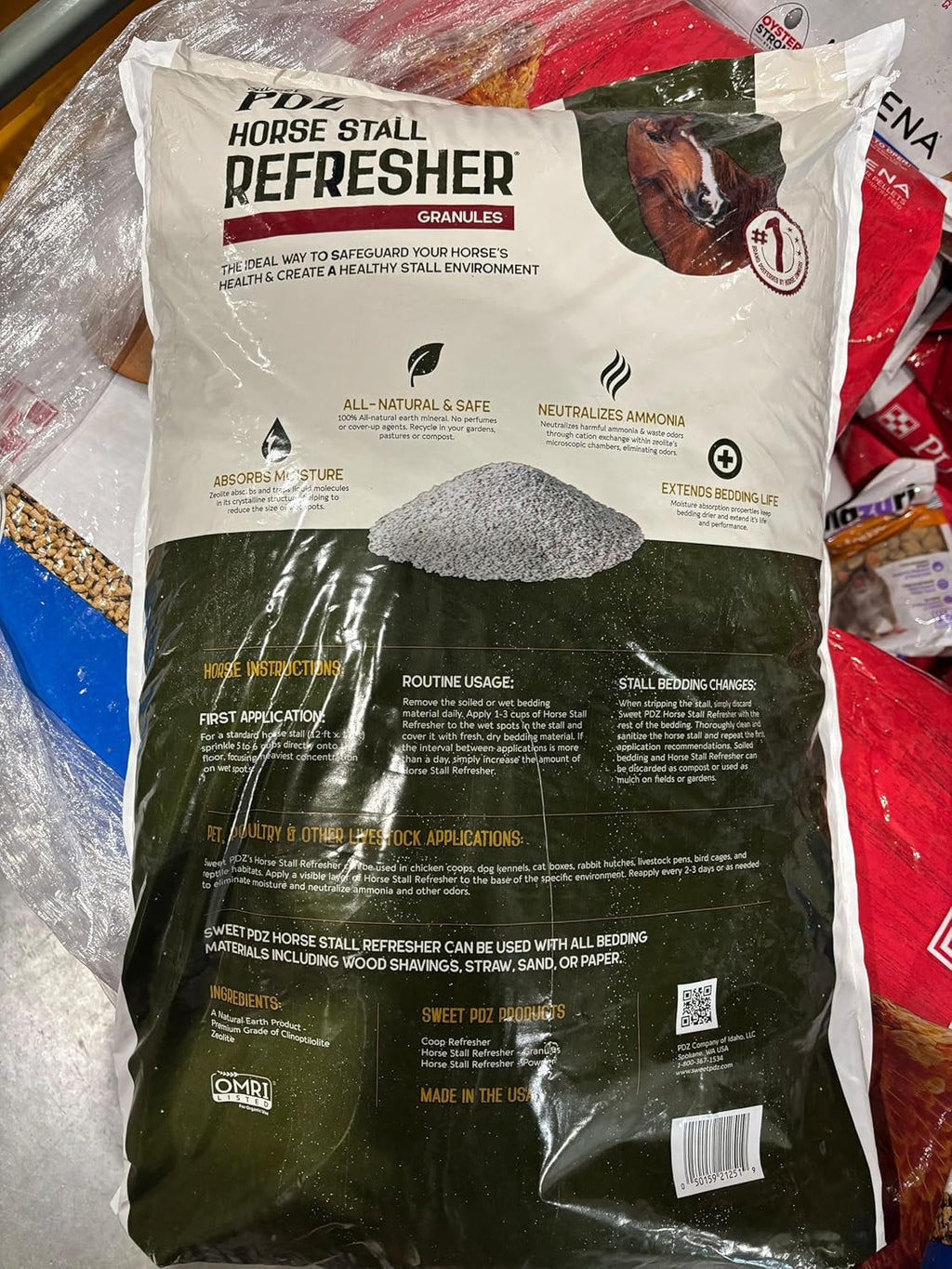 Sweet PDZ Horse Stall Refresher Granules - Odor Eliminator for Fresh Stalls | 40 lbs