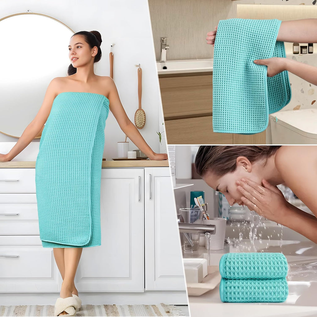 POLYTE Microfiber Bath Towel Set - Quick Dry, Lint-Free, Oversized | 6 Pieces in Waffle Weave
