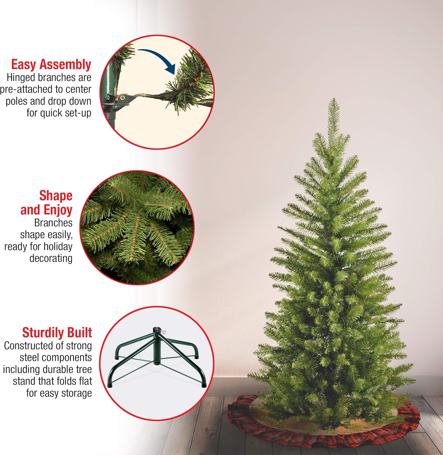 National Tree Company 4 Ft Slim Kingswood Fir Mini Artificial Christmas Tree - Unlit, 269 Tips, Green
