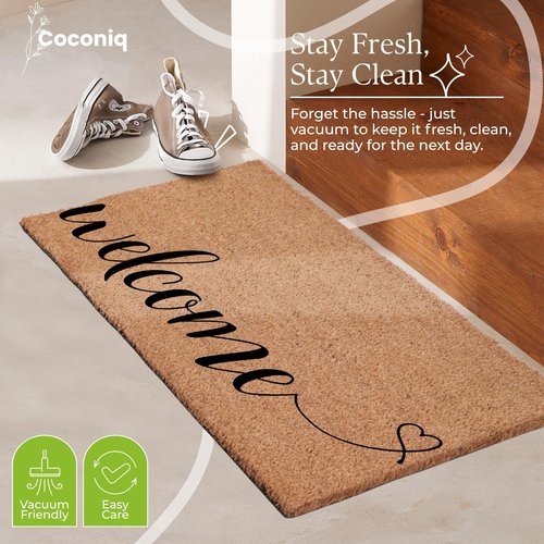 COCONIQ Coir Door Mats 17" X 30", Non-Slip Sturdy, PVC Backed Heavy Duty, Easy to Clean, Ideal for Door Entrance, Patio, Porch, Backyard, Garages, Welcome with Love