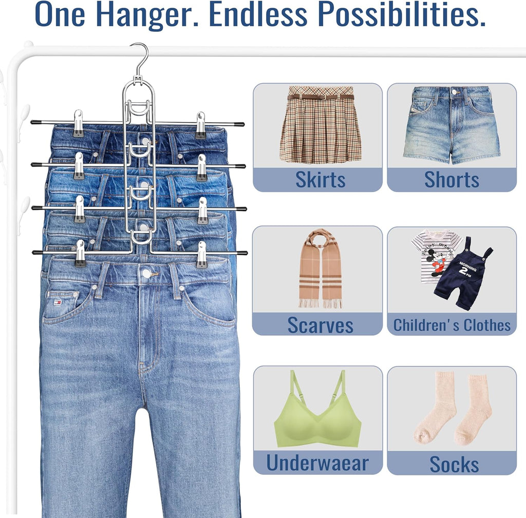 Skiennix Pants Hangers - Upgraded Detachable Space-Saving Clips for Skirts, Shorts & Trousers - Heavy Duty Design