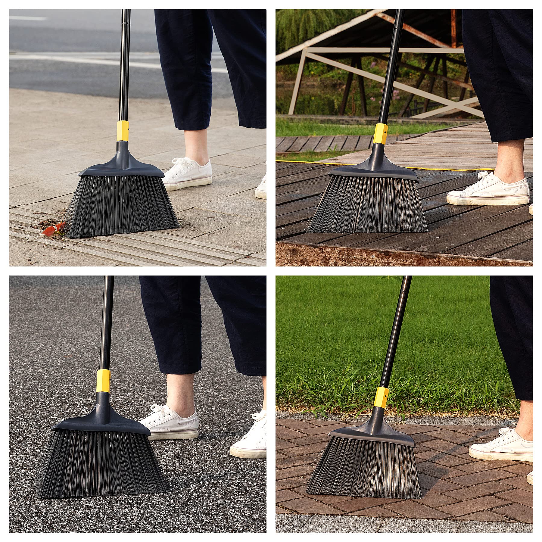 Yocada Commercial Broom Outdoor Indoor Commercial 3 PCS for Courtyard Garage Lobby Mall Market Floor Home Kitchen Room Office Pet Hair Rubbish 54Inch
