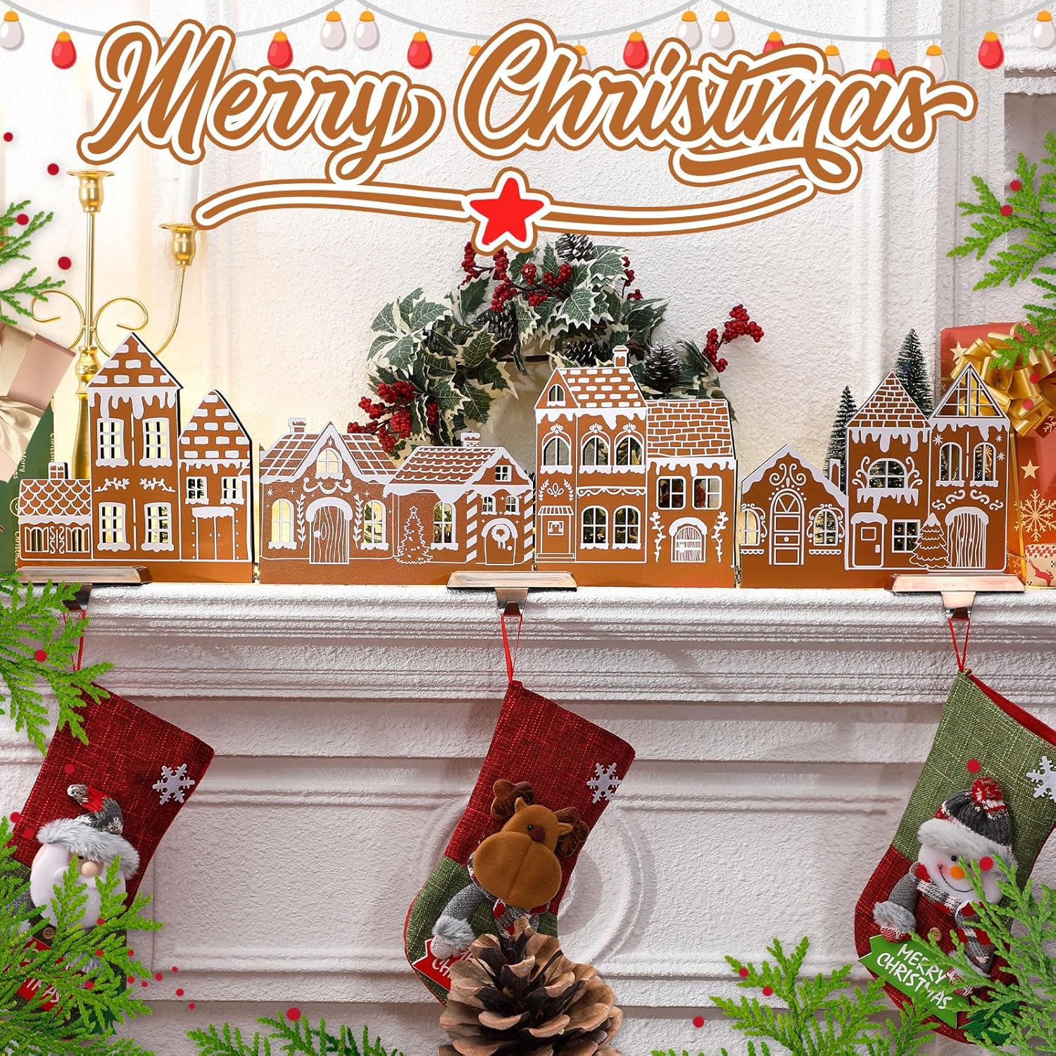 Thyle Wooden Christmas Houses Set - Rustic Gingerbread House Decor for Tabletop & Shelf | Xmas Village Centerpiece