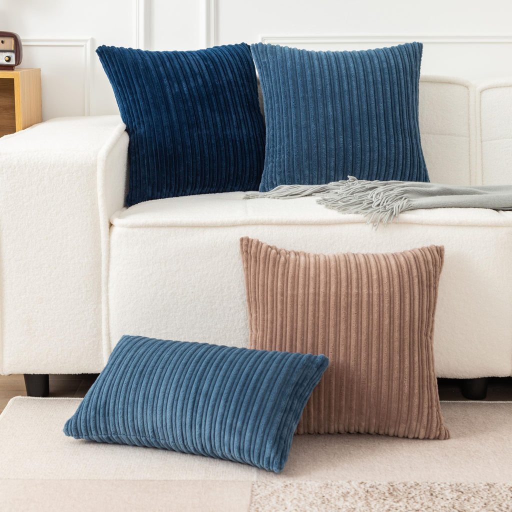 UGASA 14x24 Inch Pillow Cover Pack of 1 Soft Boho Stripe Corduroy Long Rectangular Lumbar Cushion Cover Farmhouse Decorative Throw Pillowcase for Bed, Couch, Sofa, Bedroom, Living Room, Dusty Blue
