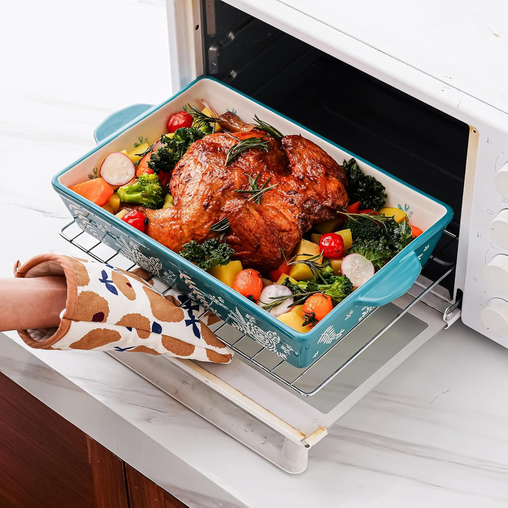 Wisenvoy Casserole Dish - Ceramic Baking Dish with Roasting Rack | Perfect for Lasagna & Oven Use