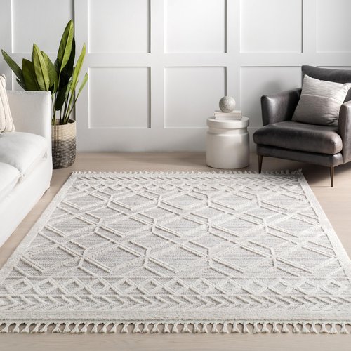nuLOOM 2'6" x 8' Ansley Moroccan Tassel Area Rug, Light Grey, High-Low Textured Bohemian Design, Plush High Pile, Stain Resistant, For Bedroom, Living Room, Hallway, Entryway