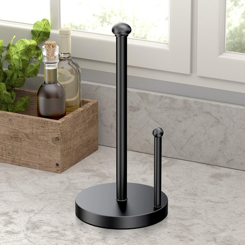 Gatco 1447MX Kitchen Paper Towel Stand, 13.50" H, Matte Black |Countertop Solid Brass Weighted Base Paper Towel Holder Stand