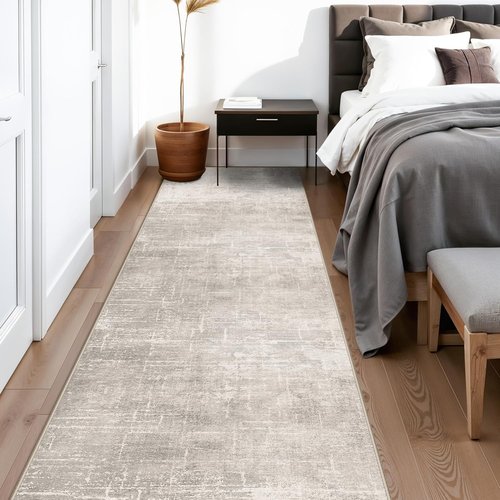 HY HAOYUNLAI Runner Rugs 2'6"x12" - Soft Non-Slip Kitchen Rug with Rubber Backing | Washable Beige/Cream Abstract Design