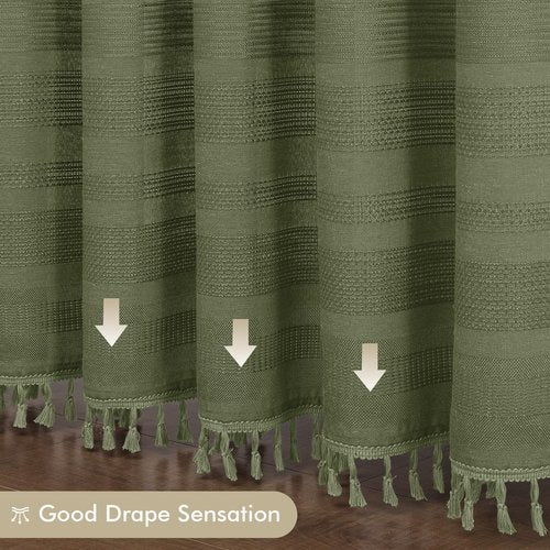 OVZME Sage Green Shower Curtain for Bathroom, Boho Linen Textured Shower Curtain with Tassel, Rustic Striped Heavy Duty Vintage Country Bathroom Curtain, 72Wx72L Inches