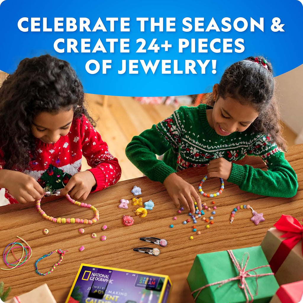 National Geographic Jewelry Making Advent Calendar - Create 24+ Unique Jewelry Pieces | Holiday Craft Kit for Kids