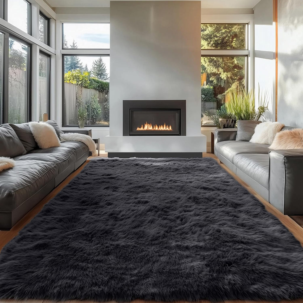 OLANLY Large Area Rug - Soft Fluffy Shaggy Indoor Carpet for Living Room & Bedroom | 7x10 ft, Black