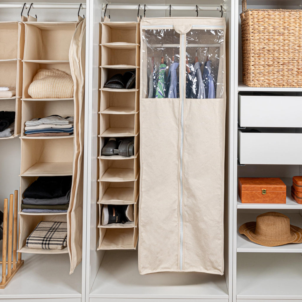 Household Essentials Cedarline 6-Shelf Hanging Closet Organizer, Heavy-Duty Cotton Canvas, Breathable, Versatile, Compact, Perfect for Rod or Wire Closets, Natural