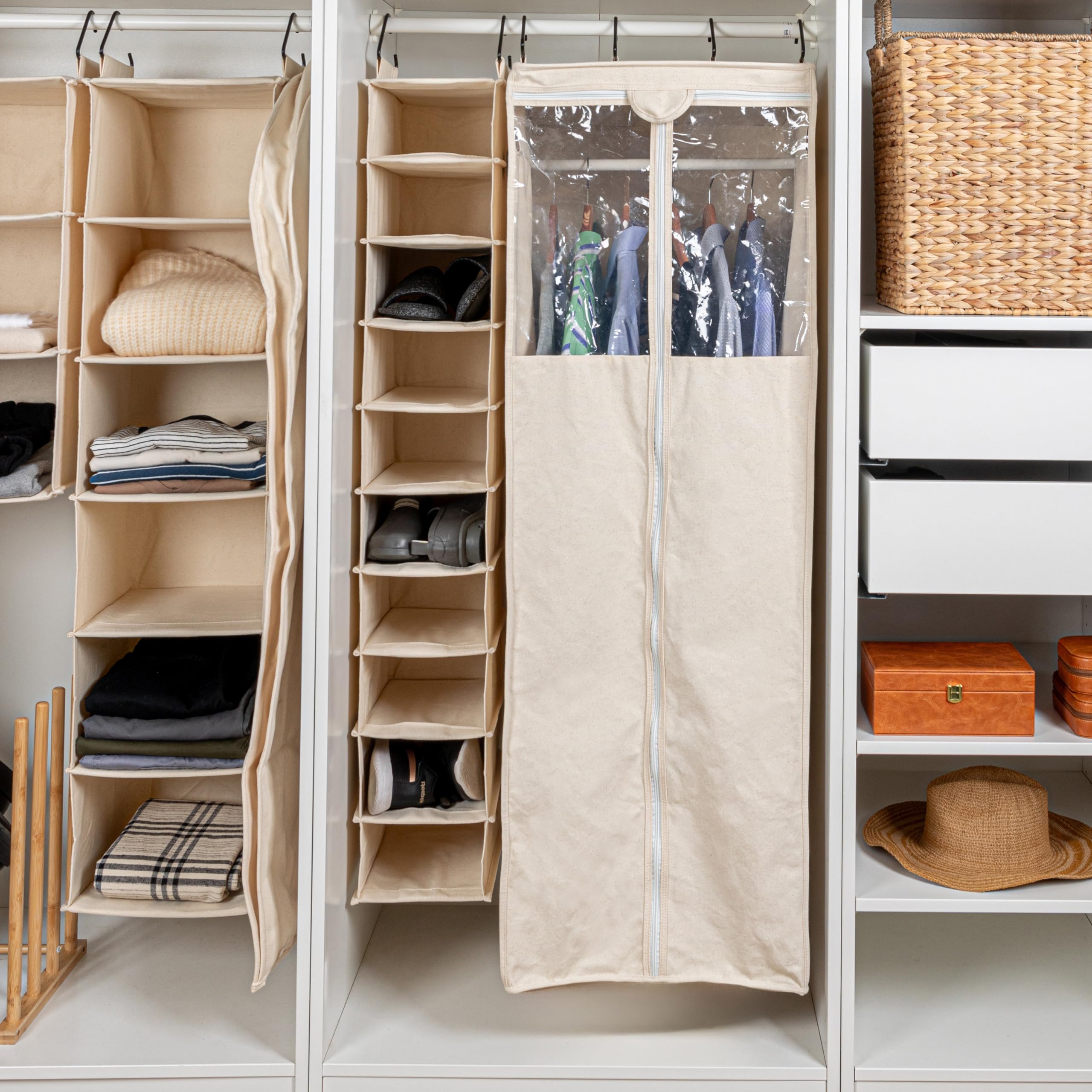 Household Essentials Cedarline 6-Shelf Hanging Closet Organizer, Heavy-Duty Cotton Canvas, Breathable, Versatile, Compact, Perfect for Rod or Wire Closets, Natural