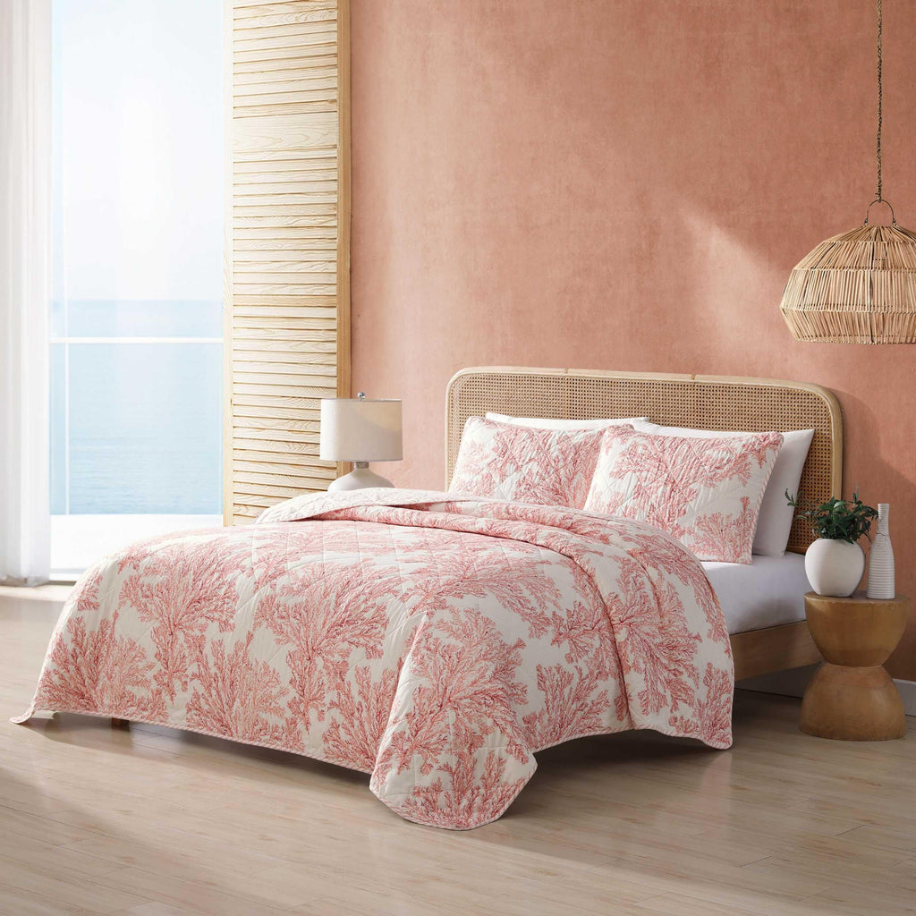 Tommy Bahama - Twin Quilt Set, Reversible Cotton Bedding with Matching Sham, Coral Reef Inspired Bedding Set (Coral Garden, Twin)