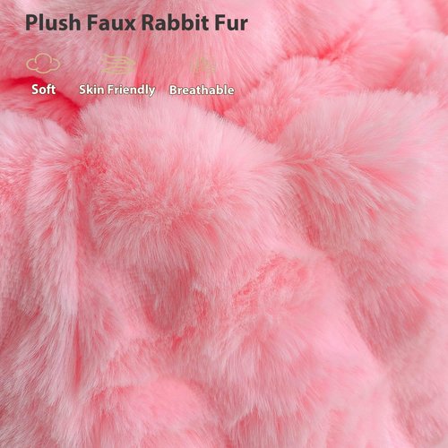 LIFEREVO Pack of 2 Fluffy Faux Rabbit Fur Throw Pillow Covers, Cute Plush Shaggy 18x18 Bubble Waffle Cushion Covers Zipper Closure, Home Decorative Furry Fuzzy Pillow Shams for Kids Girls Adults, Pink