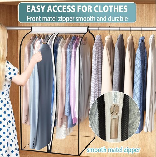 Liuoud 22” Gusseted Garment Bags - Clear Clothes Covers for Closet Storage | 2 Pack, 60” Long