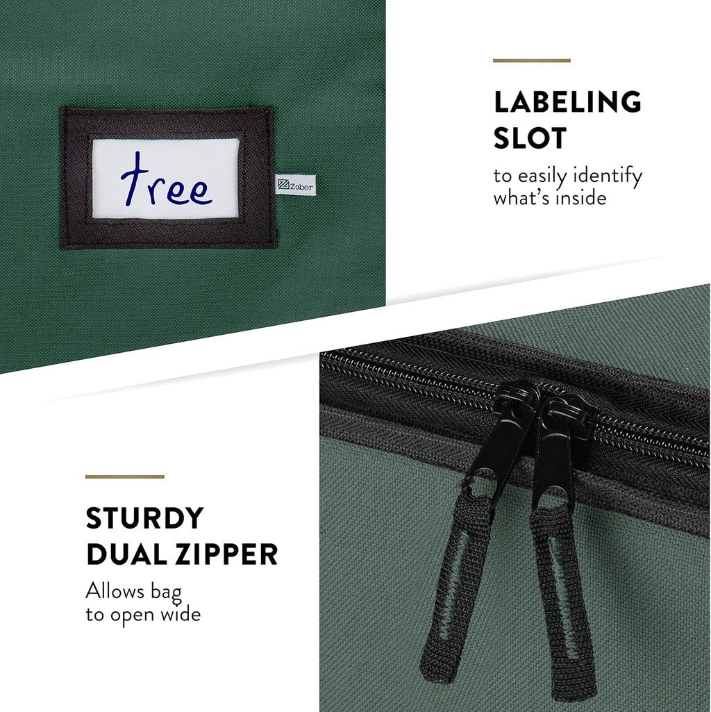 ZOBER Christmas Tree Storage Bag - Large 600D Oxford Fabric for 9 Ft Trees - Waterproof & Tear-Proof - Green