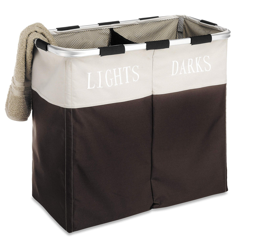 Whitmor Easycare Double Laundry Hamper - Lights and Darks Separator - Espresso, 2 Section