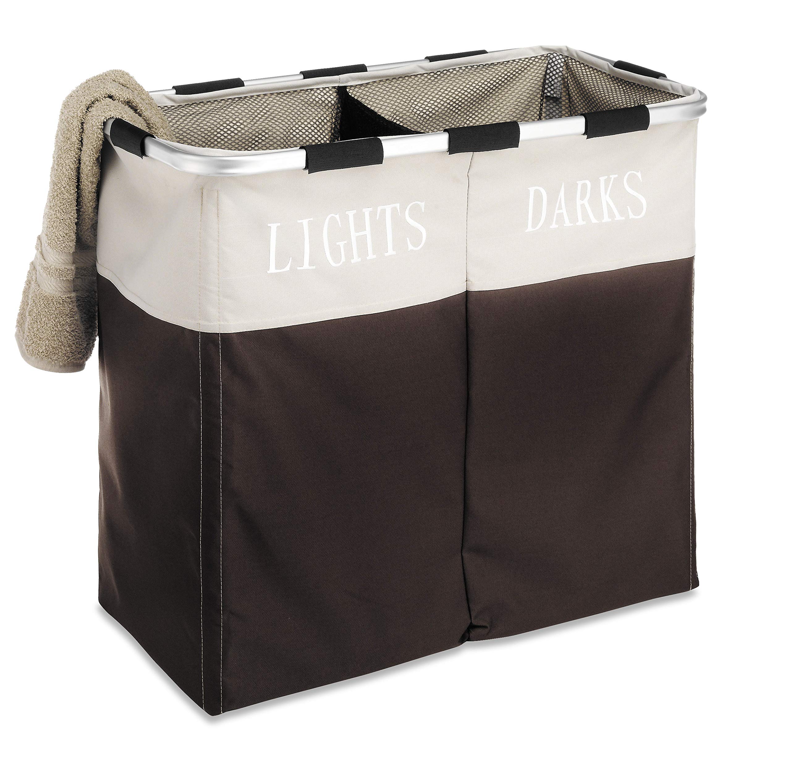 Whitmor Easycare Double Laundry Hamper - Lights and Darks Separator - Espresso, 2 Section