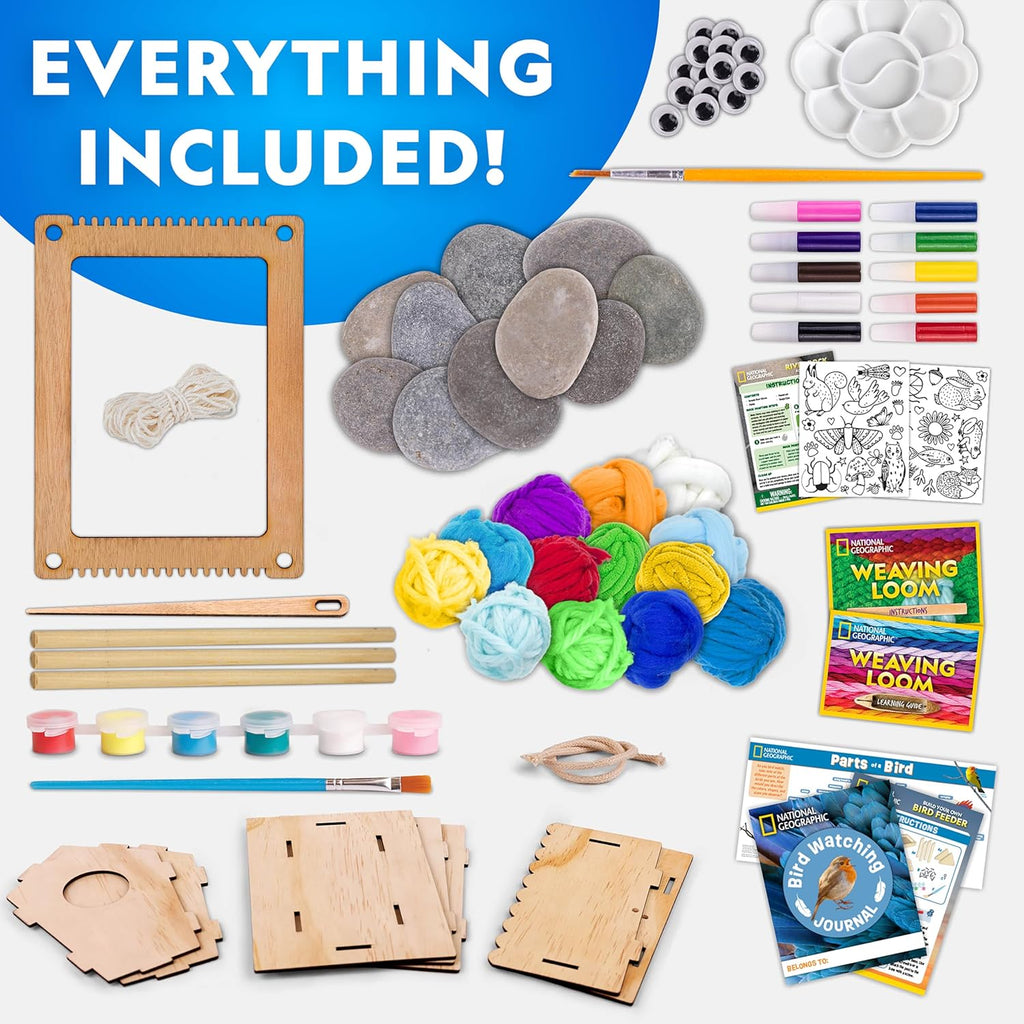 National Geographic Mega Arts & Crafts Activity Kit - 3-in-1 Craft Set for Kids | Build, Paint, Weave & Create