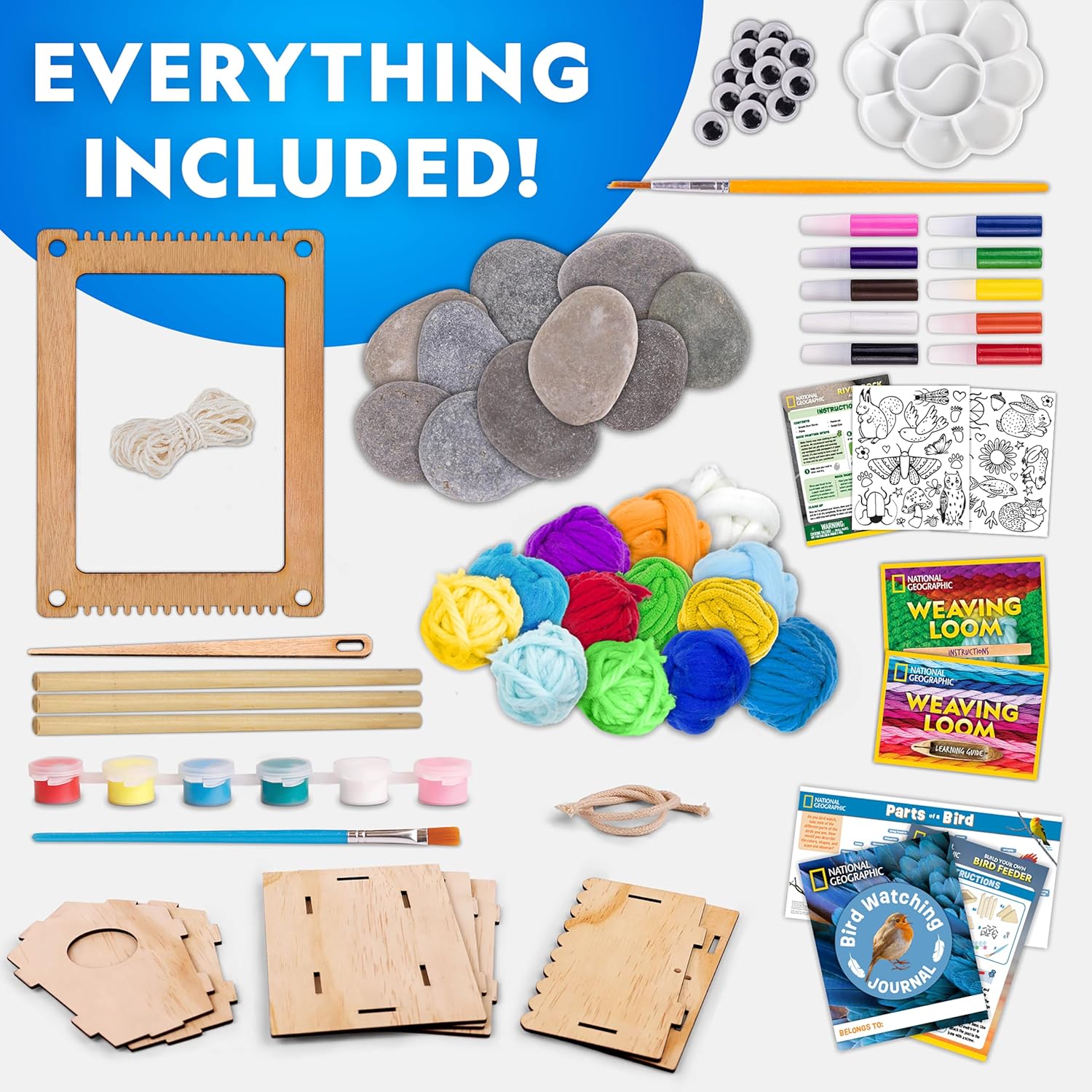 National Geographic Mega Arts & Crafts Activity Kit - 3-in-1 Craft Set for Kids | Build, Paint, Weave & Create