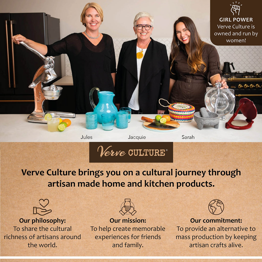 Cast Iron Tortilla Press by Verve CULTURE, Street Taco Press and Quesadilla Maker, Aplastador de Tortillas, Tortilleria Kit with Handmade Servilleta Napkin and Recipe Booklet, 6.5”