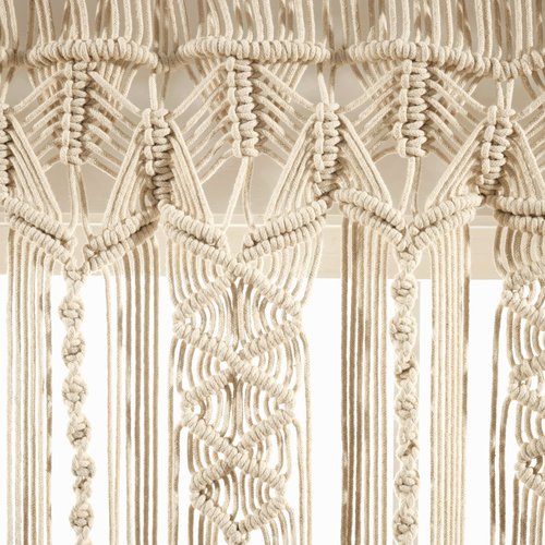 Lush Decor Boho Macrame Textured Cotton Valance, 50" W x 20" L, Neutral - Boho Kitchen Curtains & Wall Decor - Macrame Valance - Bathroom Window Curtains