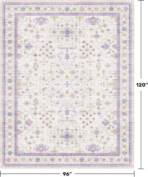 Lavender Floral Area Rug by [Brand Name] - 8x10 Large Non-Slip, Stain-Resistant, Washable Carpet for Bedroom & Living Room