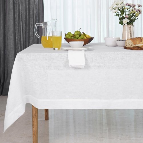 D'Moksha Homes White Linen Tablecloth 54 x 72 Inch - 100% Pure Linen Tablecloth for Rectangle Tables - Machine Washable Table Cloth for Mothers Day, Spring