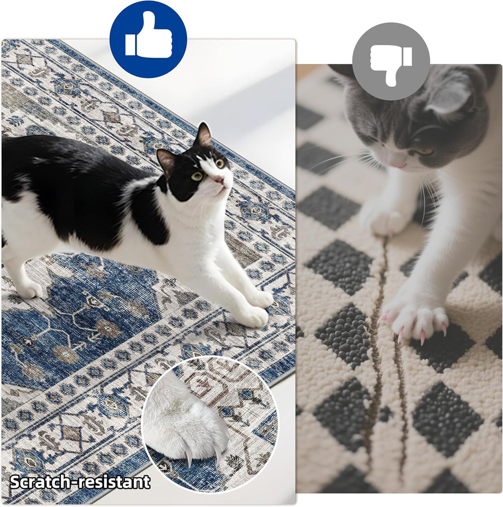 Skiennix Washable 4-Piece Kitchen Floor Mats - Non-Slip, Easy Clean, Water-Resistant Rugs | Blue