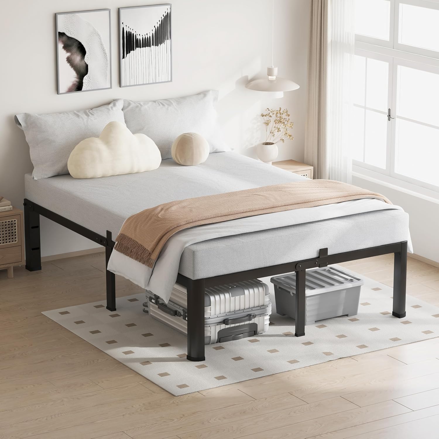 VIPSHOW 20-Inch Heavy Duty Metal Queen Bed Frame - Noise-Free, Easy Assembly, No Box Spring Needed