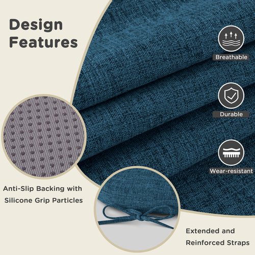 AddGrace Set of 6 Chair Cushions for Metal Dining Chairs 14x14 Chair Pads with Ties Non Slip Thick Seat Cushions with Textured and Removable Cover (6, Navy)