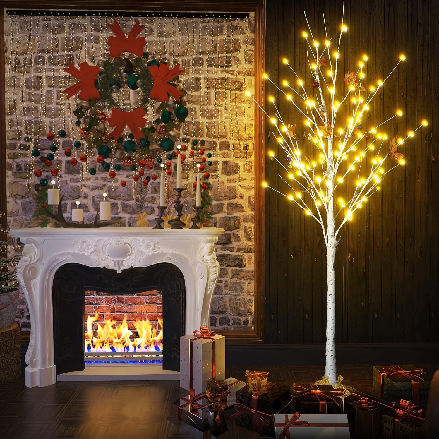 AWQM Artificial Lighted Trees - 3 Pack of 4ft, 5ft & 6ft Warm White LED Christmas Decor for Indoor/Outdoor Use