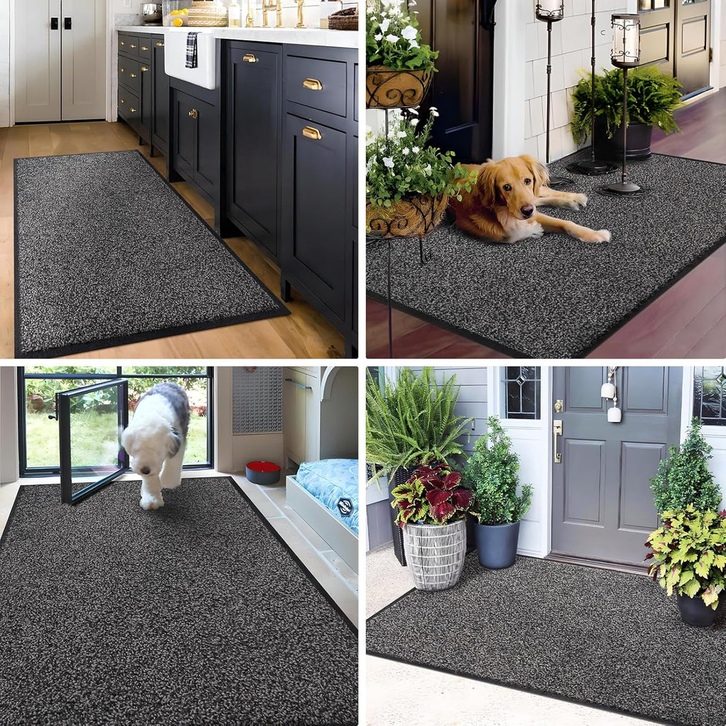 Mibao Front Door Mat - Non-Slip Waterproof Welcome Mat | Durable Machine Washable, 29.5" x 17", Grey