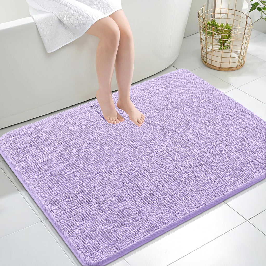 OLANLY Large Bath Rugs - Extra Soft Chenille with Quick-Dry Rubber Backing | 40x32 Lavender