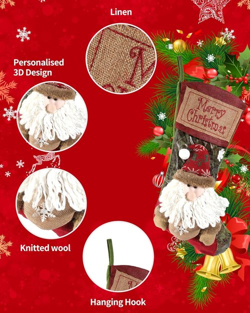 iStatue Large Christmas Stockings - 18'' Tall Plush Santa Claus Ornaments | Personalized Xmas Gift Bag