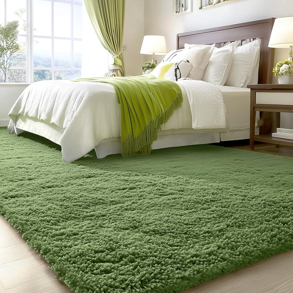 OLANLY Large 5x7 Machine Washable Area Rug - Soft Fluffy Shaggy Carpet for Living Room & Bedroom | Green