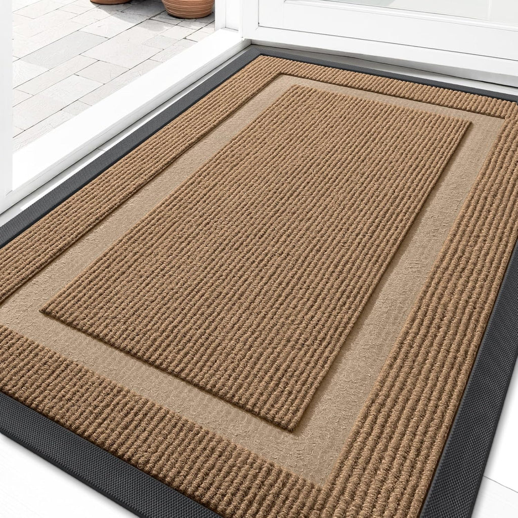 OLANLY Indoor Outdoor Front Door Mat - Waterproof All-Season Doormat, Sturdy Rubber, 29.5x17, Light Brown