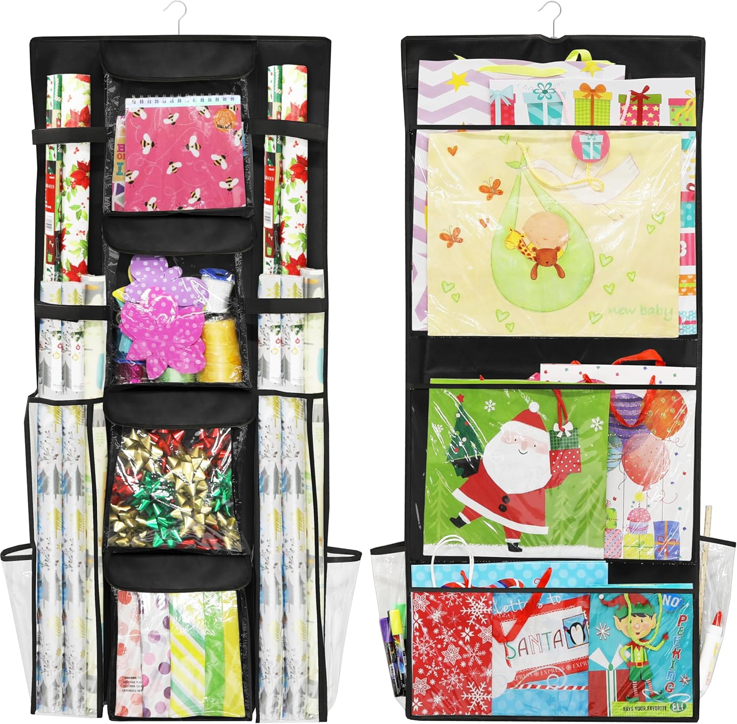 Simple Houseware Gift Wrap Organizer - Double-Sided Storage Pockets in Black | Set of 1