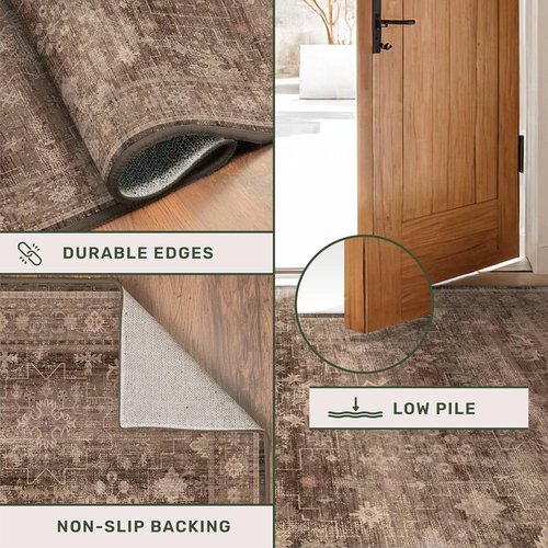 Hazo Haus Boho Brown Area Rug - Washable 6x8 Modern Vintage Design for Living Room & Dining Room