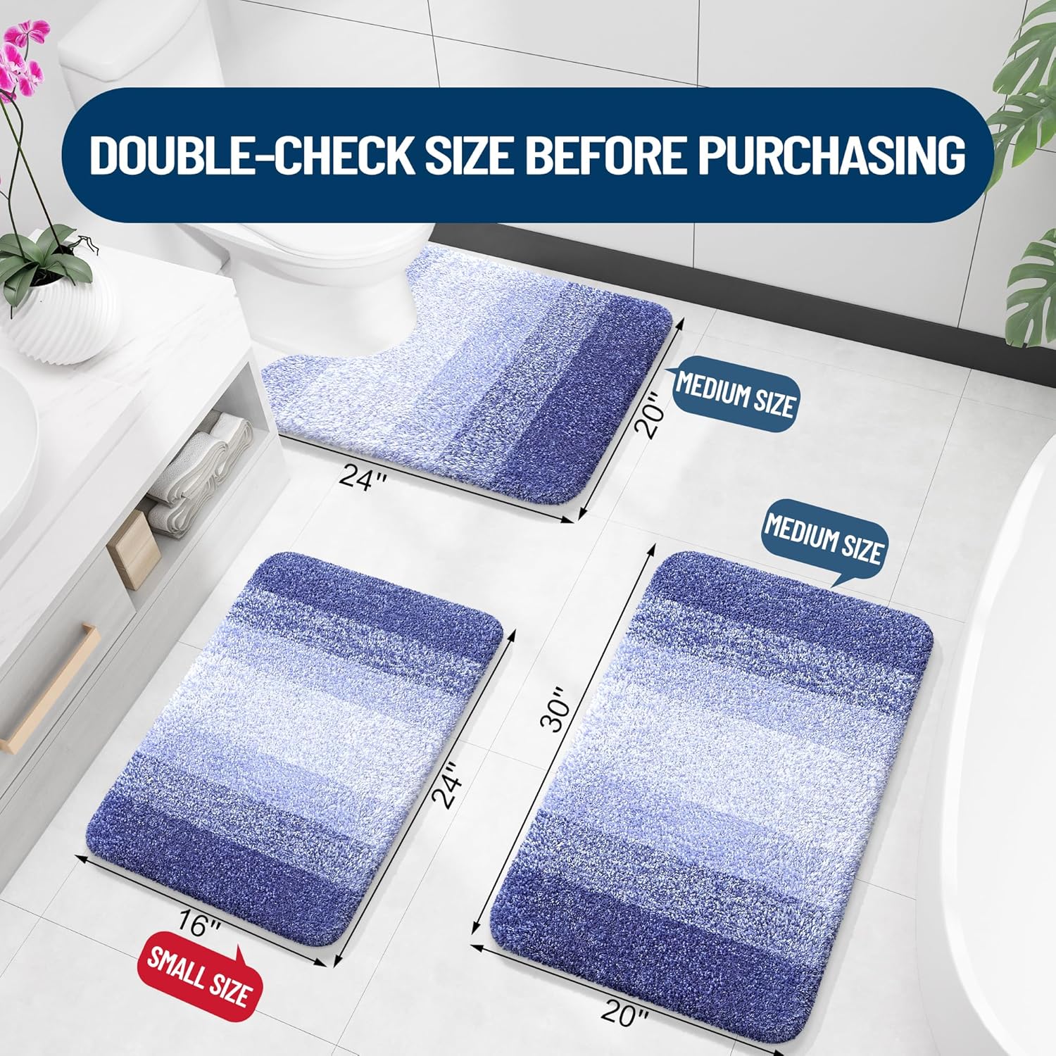 OLANLY Bathroom Runner Rug - Extra Soft Microfiber Mat | Quick Dry & Washable, 59x20 Inches, Blue-Violet