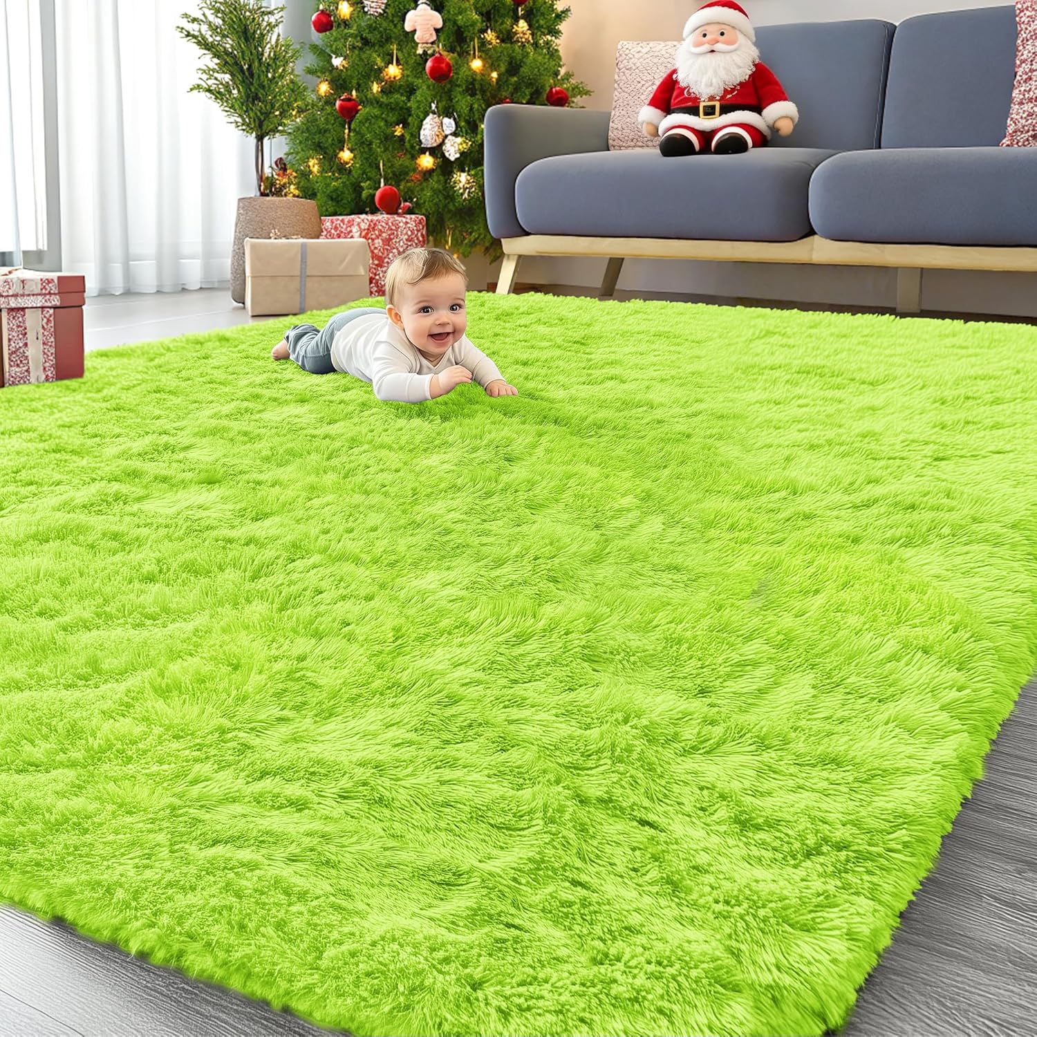 OLANLY Large Area Rug - Soft Fluffy Shaggy Carpet for Living Room & Bedroom | 9x12, Lime Green