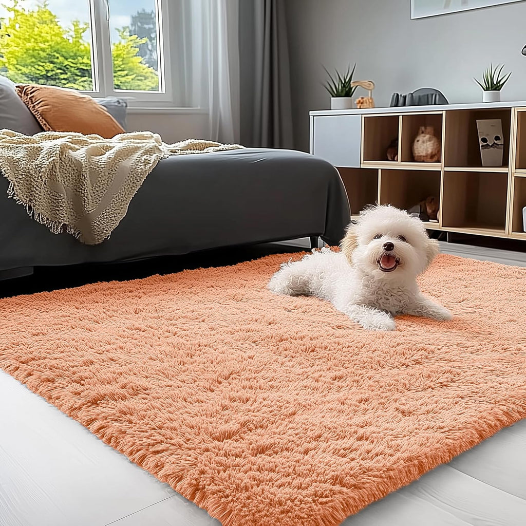OLANLY 3x5 Soft Fluffy Shaggy Rug - Machine Washable Indoor Carpet for Kids & Nursery | Muted Orange