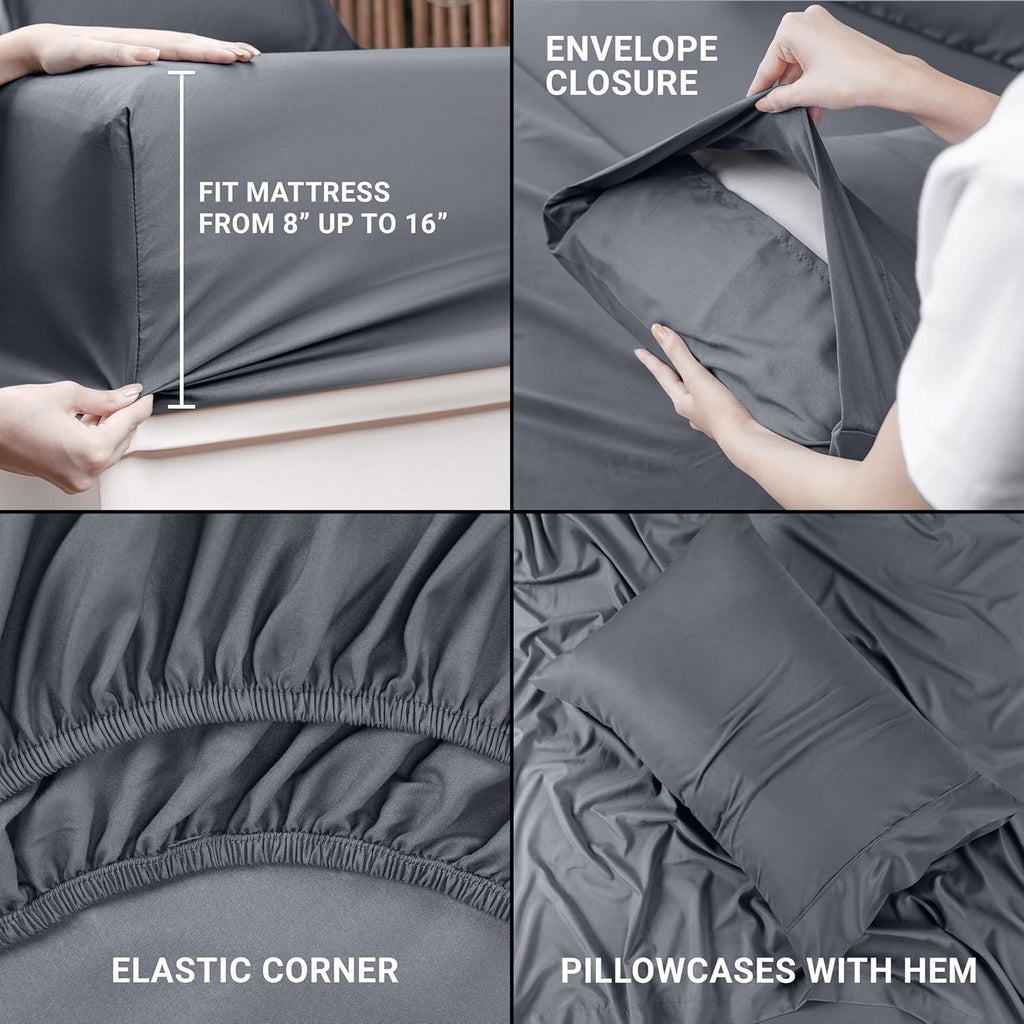 Utopia Bedding Twin Bed Sheets Set - Soft Brushed Microfiber - Fade & Shrink Resistant - Grey