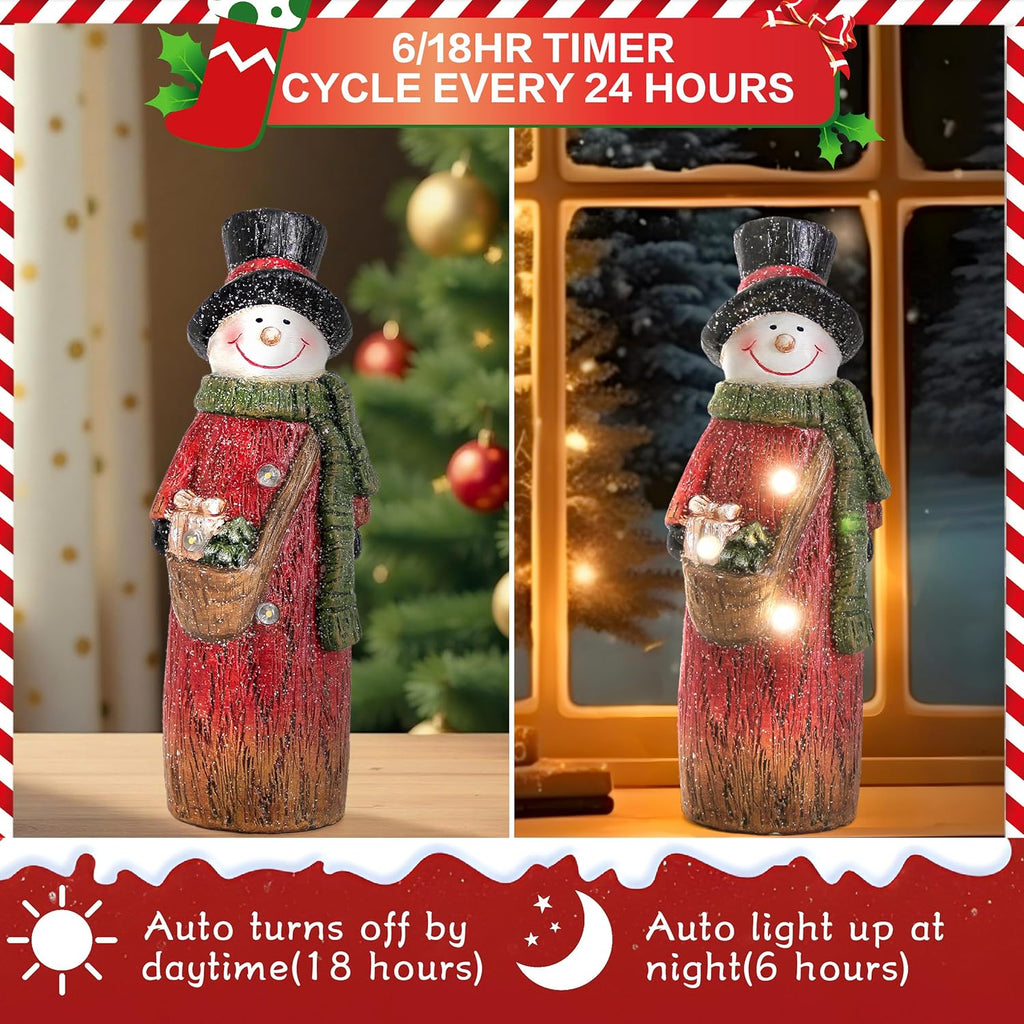 Smadeer Christmas Snowman | LED Light-Up Holiday Decor | 9.8-Inch Resin Figurine for Indoor Parties